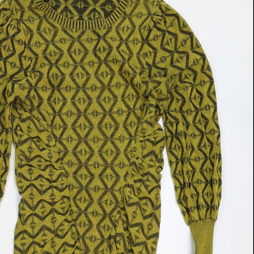 Zara Womens Yellow Geometric Knit Jumper Dress  Size M