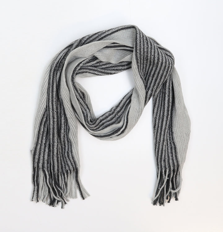 Preworn Mens Grey Striped Knit Scarf One Size