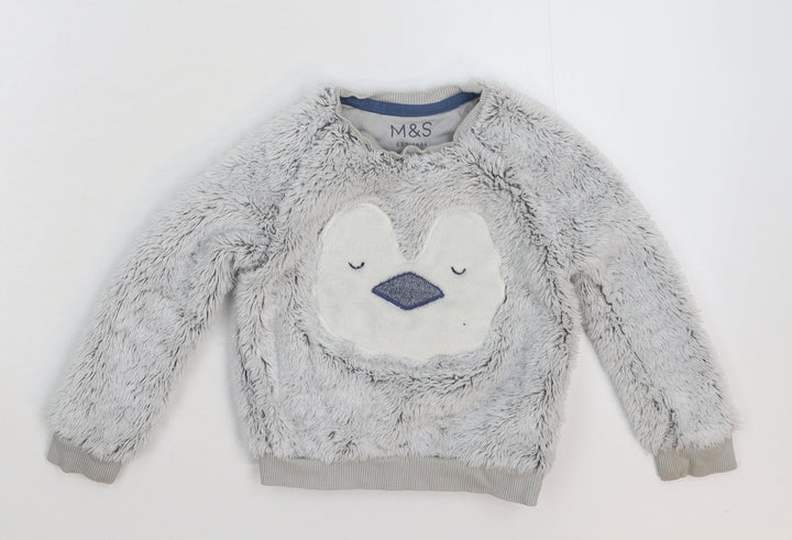 Marks and Spencer Girls Grey Solid  Top Pyjama Top Size 2-3 Years