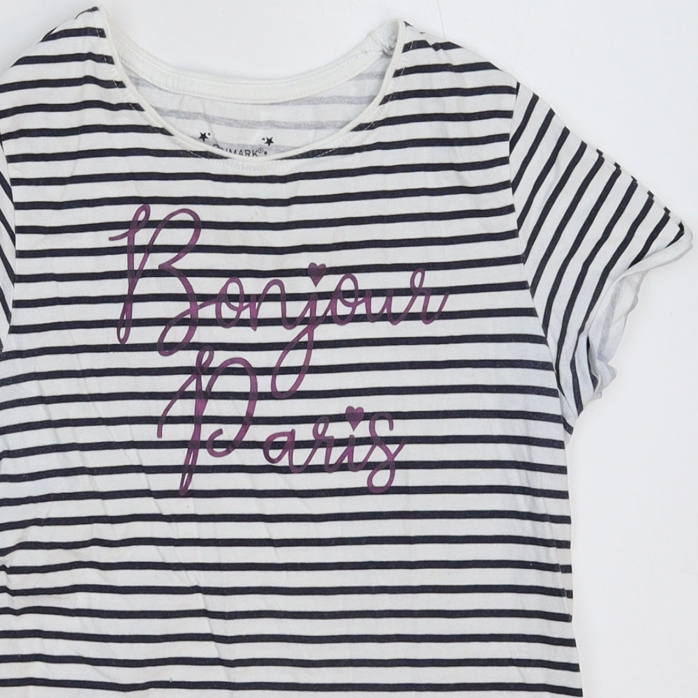 Primark Girls White Striped  Basic T-Shirt Size 10-11 Years