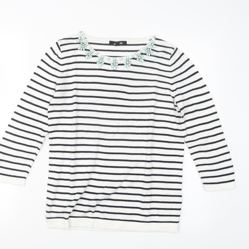 Belle Vere Womens White Striped Knit Pullover Jumper Size 10