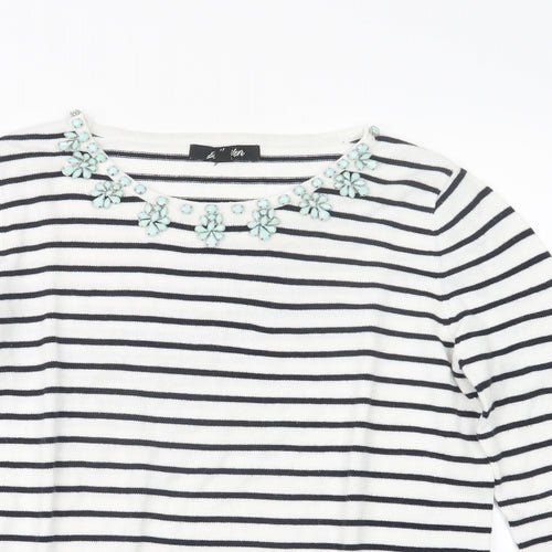 Belle Vere Womens White Striped Knit Pullover Jumper Size 10