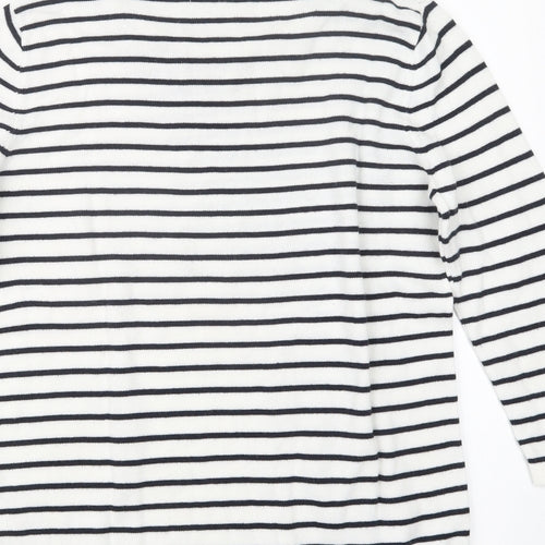 Belle Vere Womens White Striped Knit Pullover Jumper Size 10