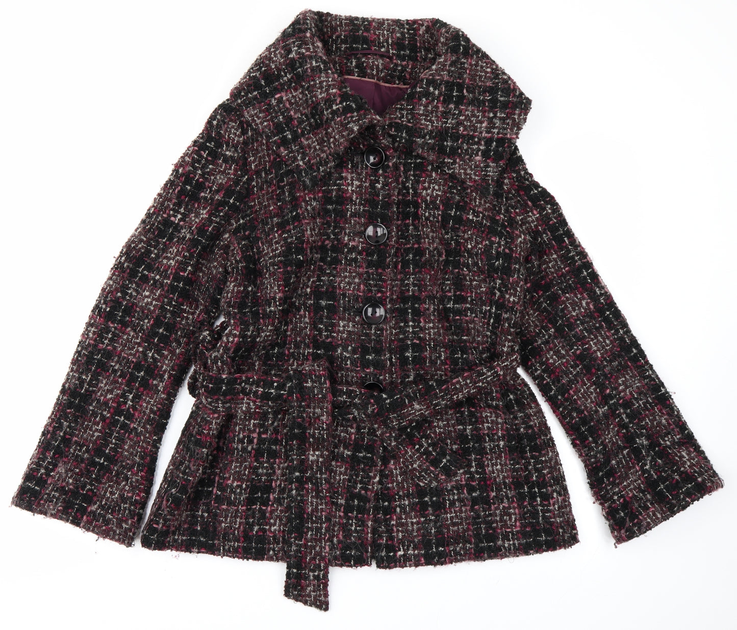 F&F Womens Black Check  Overcoat Coat Size 14