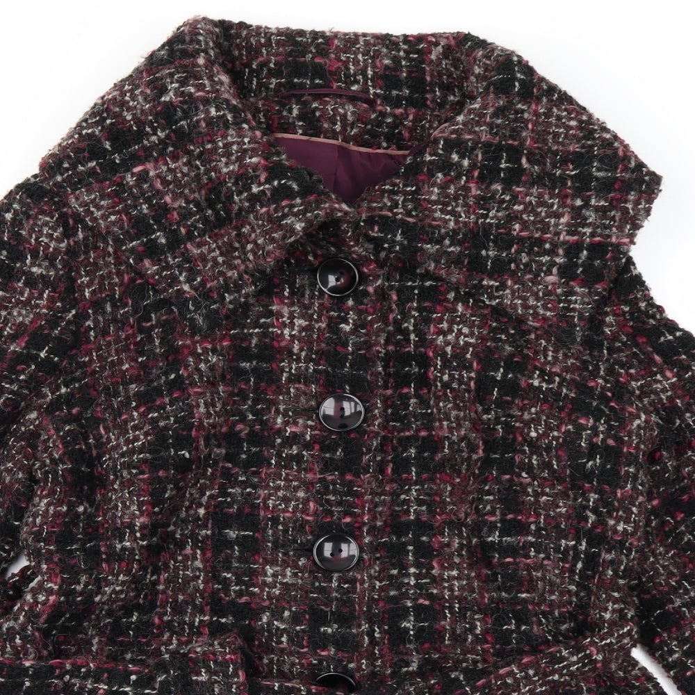 F&F Womens Black Check  Overcoat Coat Size 14