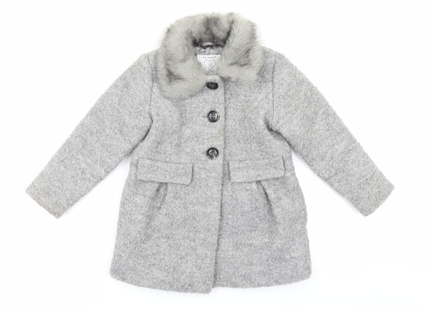 Primark Girls Grey   Overcoat Coat Size 4-5 Years