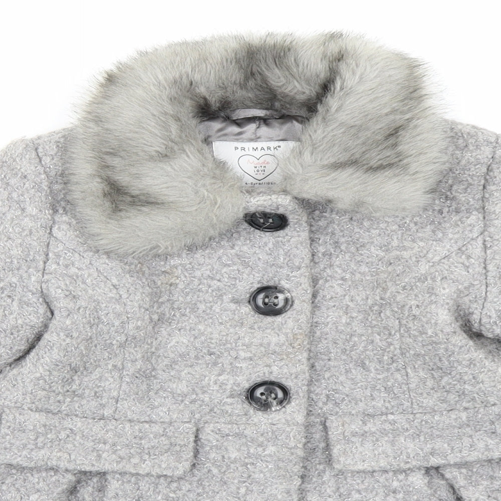 Primark Girls Grey   Overcoat Coat Size 4-5 Years