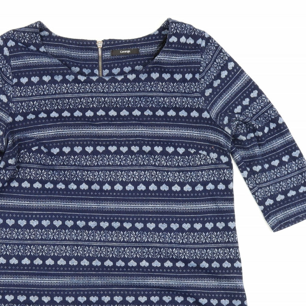 George Womens Blue Fair Isle  A-Line  Size 14