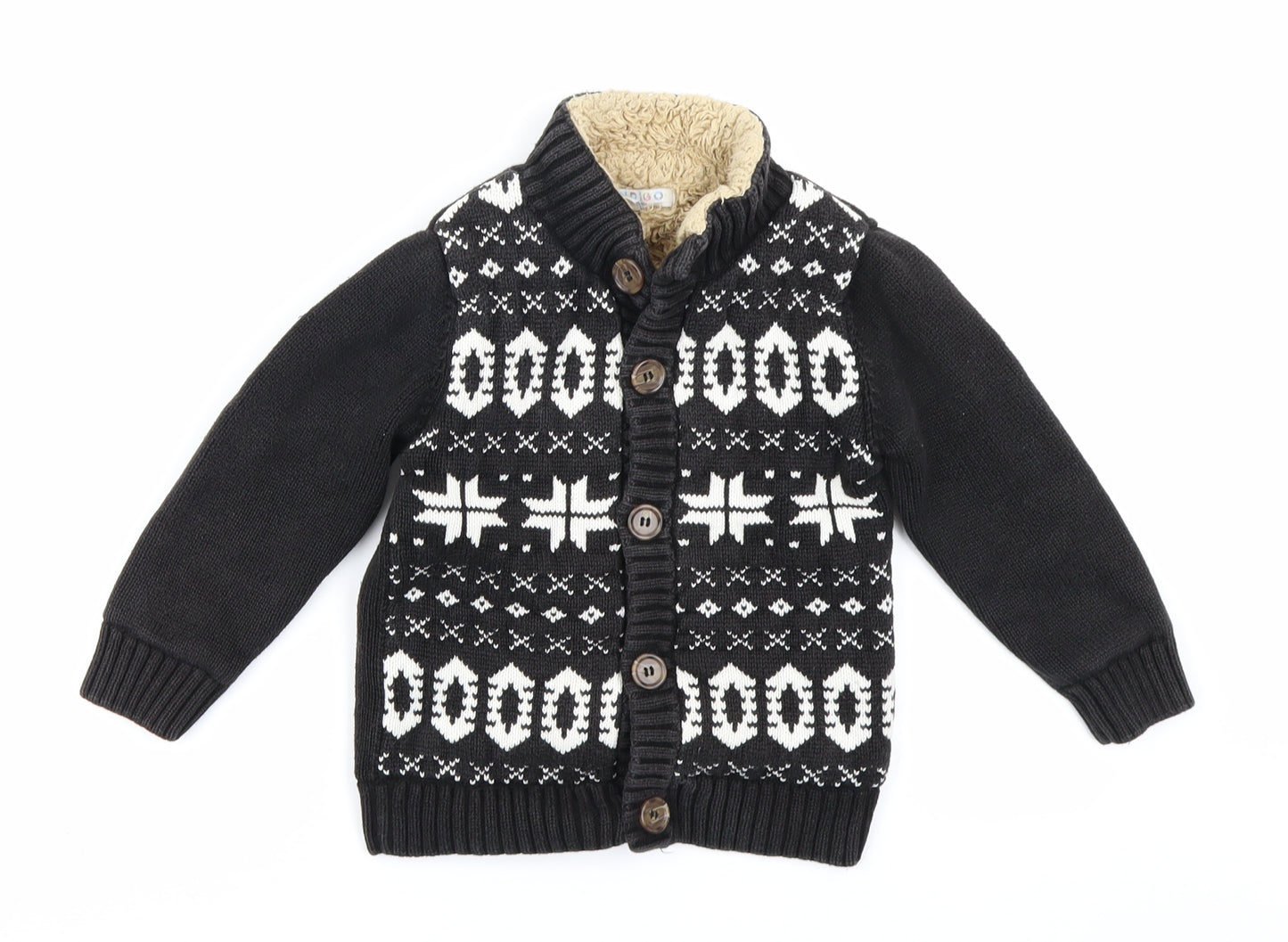 Indigo Boys Brown Fair Isle  Cardigan Jumper Size 3-4 Years