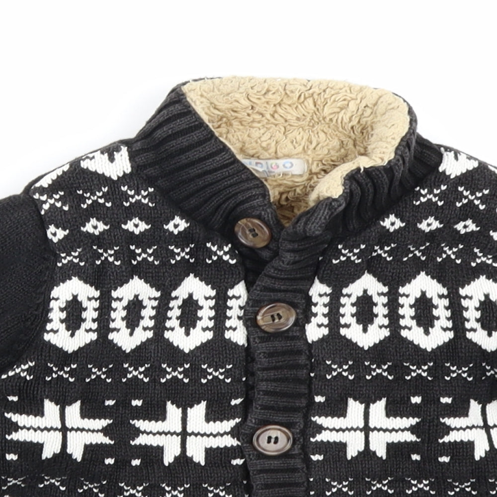 Indigo Boys Brown Fair Isle  Cardigan Jumper Size 3-4 Years