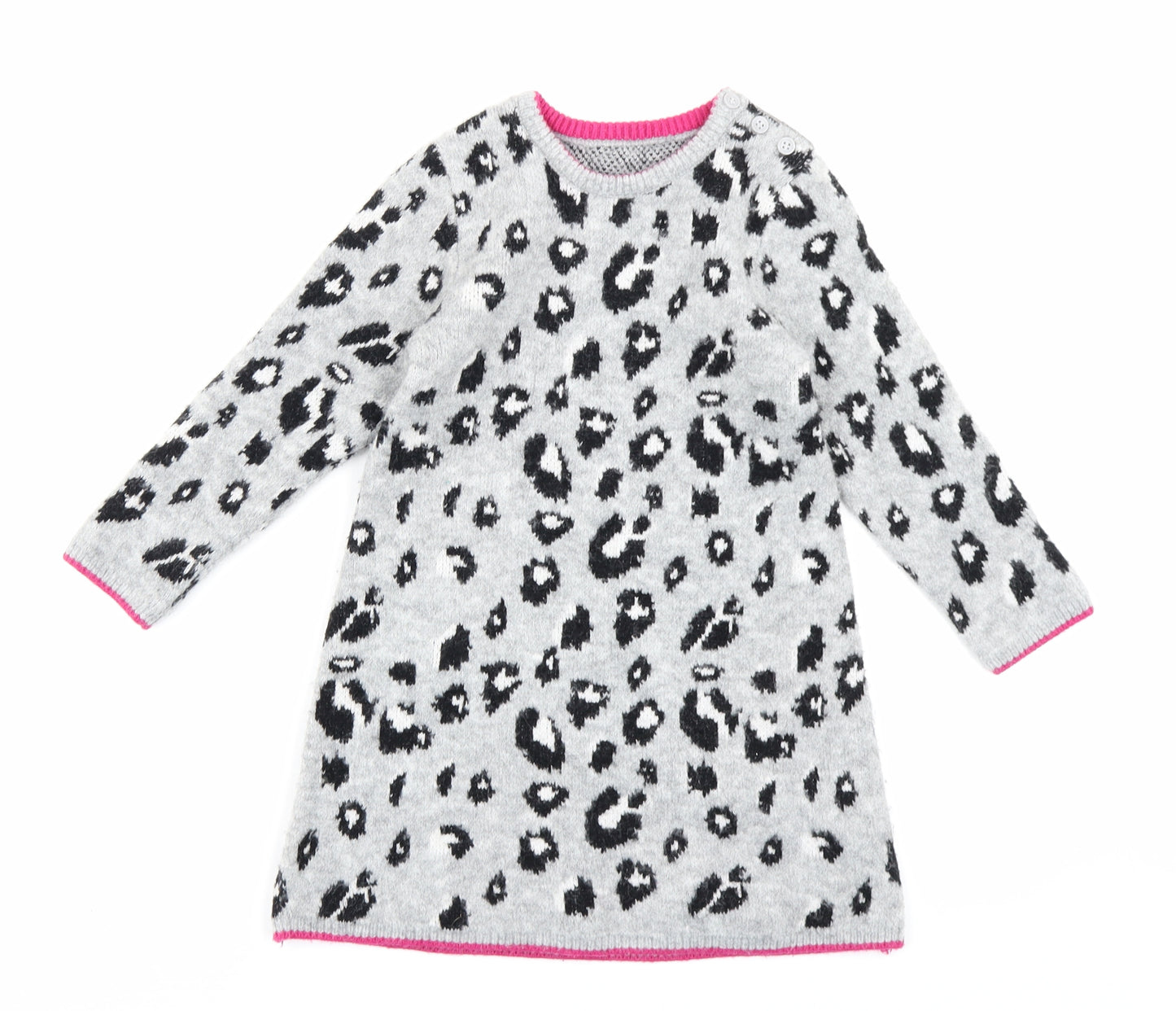 Nutmeg Girls Grey Animal Print Knit Jumper Dress  Size 2-3 Years