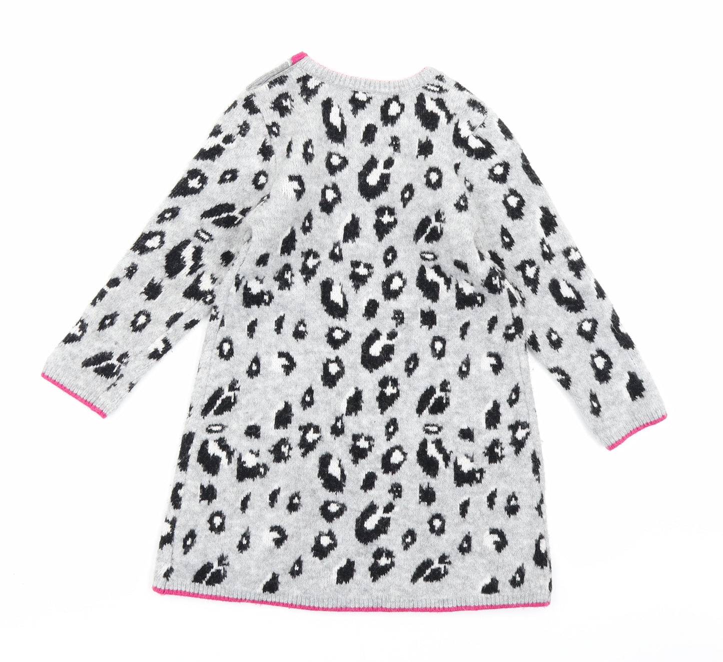 Nutmeg Girls Grey Animal Print Knit Jumper Dress  Size 2-3 Years
