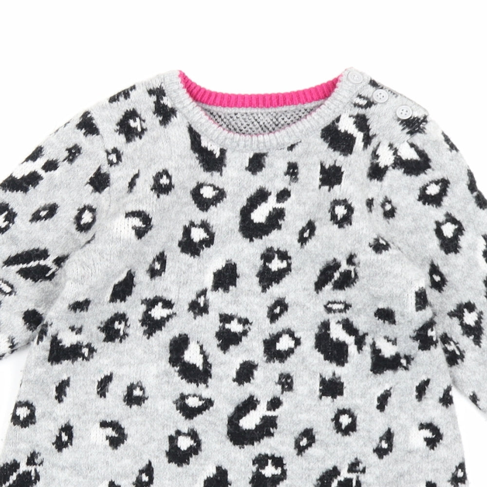 Nutmeg Girls Grey Animal Print Knit Jumper Dress  Size 2-3 Years