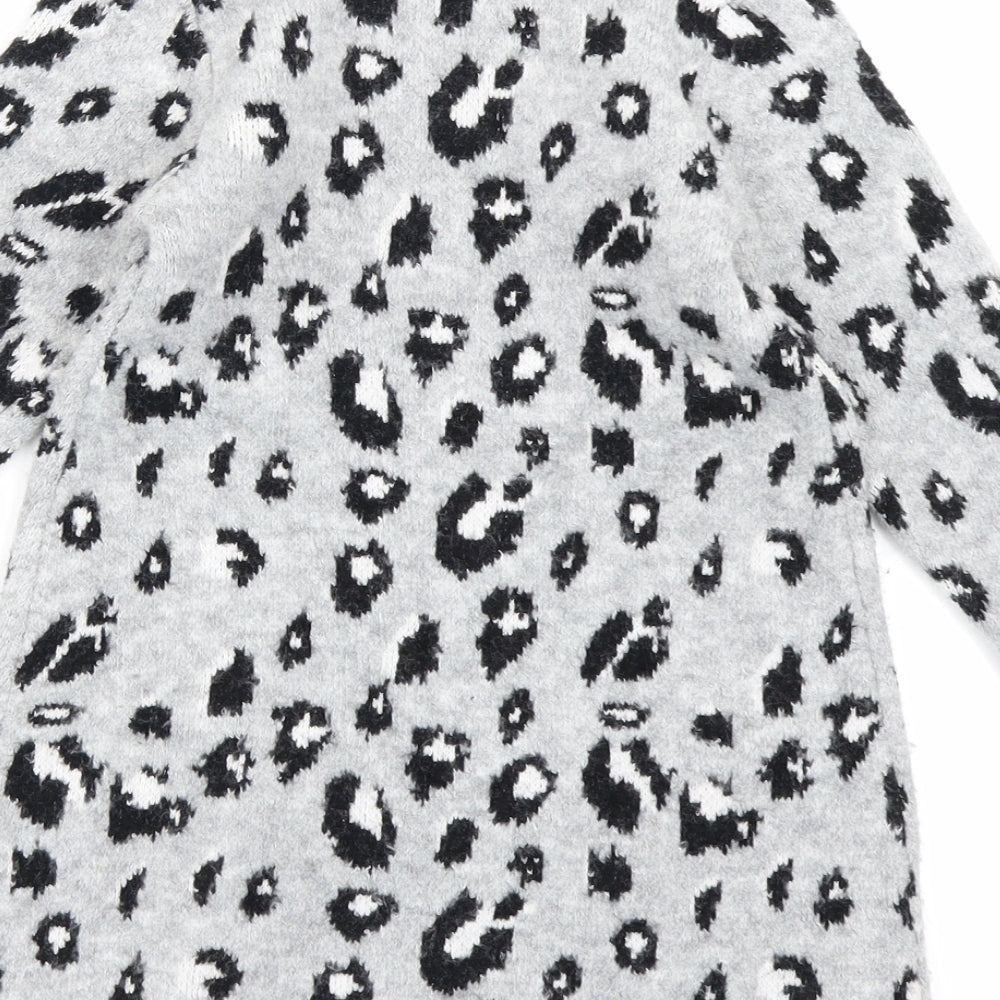 Nutmeg Girls Grey Animal Print Knit Jumper Dress  Size 2-3 Years