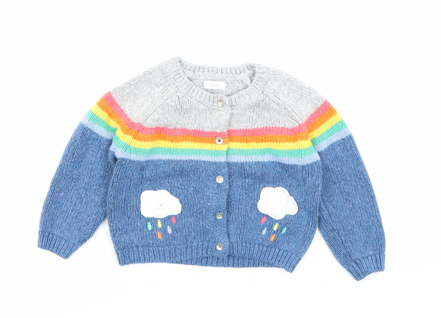 NEXT Baby Blue Striped  Cardigan Jumper Size 12-18 Months  - Rainbow