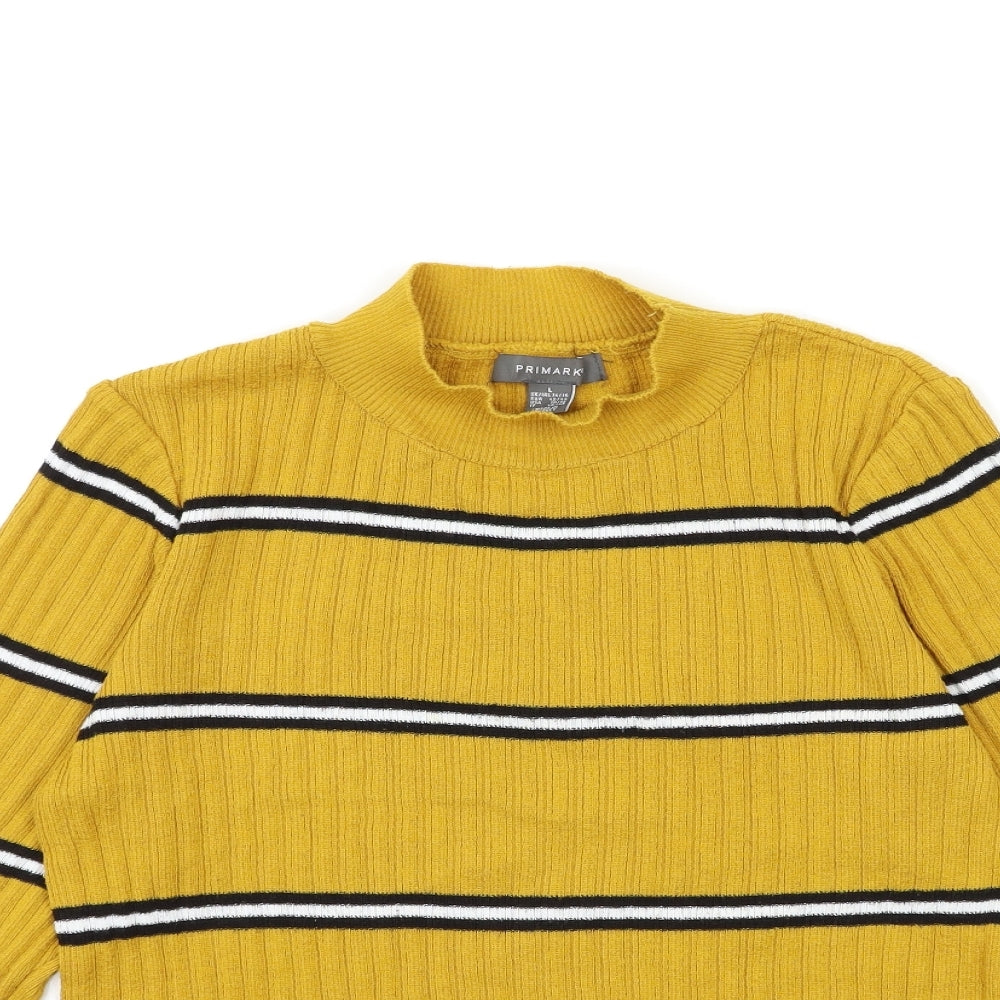 Primark Womens Yellow Striped Knit Pullover Jumper Size 14
