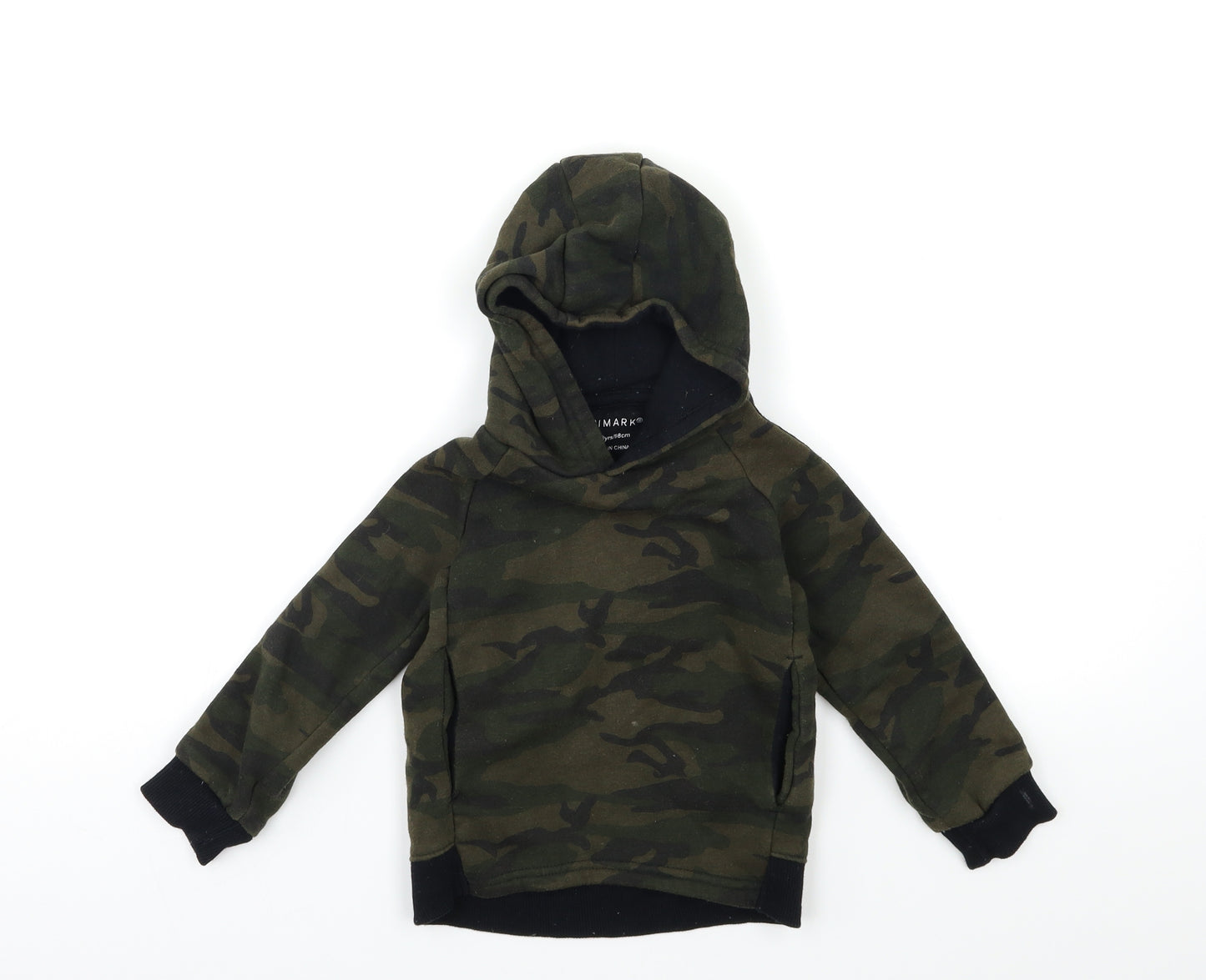 Primark Boys Green Camouflage  Pullover Hoodie Size 2-3 Years