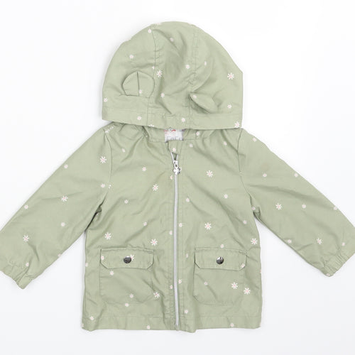 Fred & Flo Girls Green Floral  Jacket Coat Size 9-12 Months