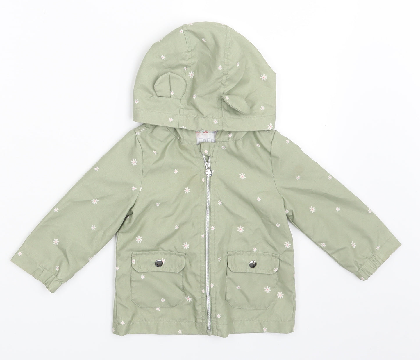 Fred & Flo Girls Green Floral  Jacket Coat Size 9-12 Months