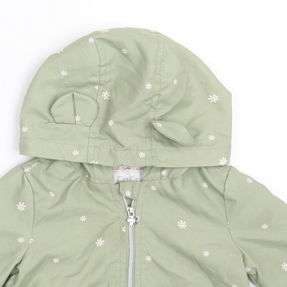 Fred & Flo Girls Green Floral  Jacket Coat Size 9-12 Months