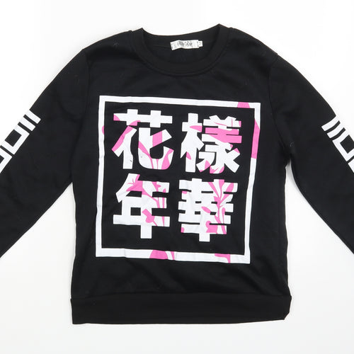 Milky Rose Womens Black Colourblock  Pullover Sweatshirt Size M