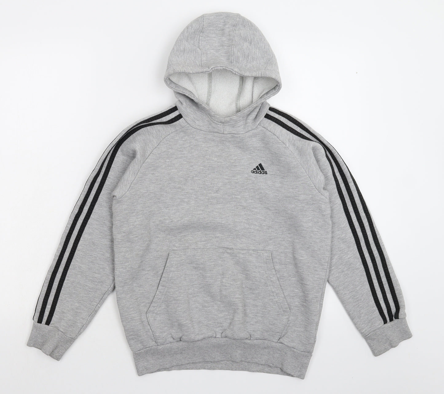 adidas Boys Grey Striped  Pullover Hoodie Size 14 Years