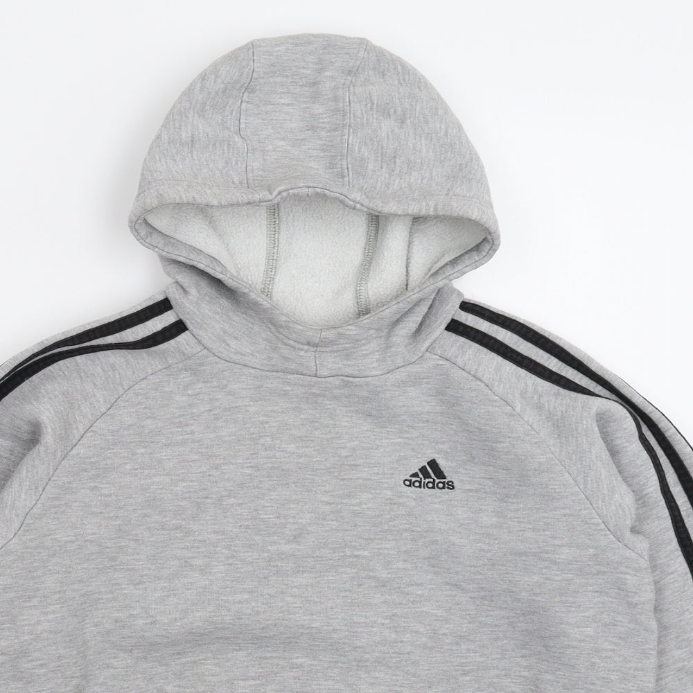 adidas Boys Grey Striped  Pullover Hoodie Size 14 Years