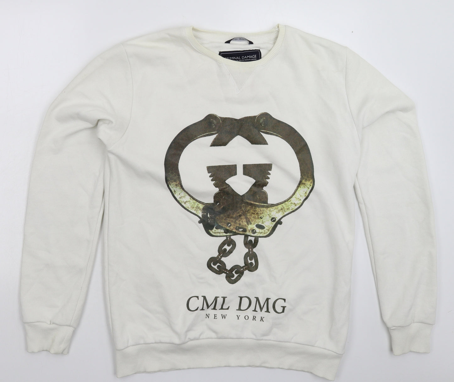 Criminal Damage Mens White   Pullover Sweatshirt Size L