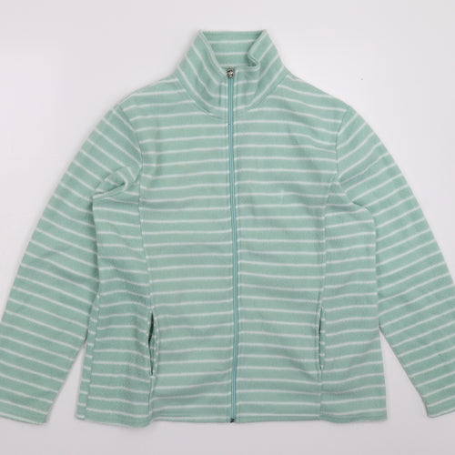Preworn Womens Green Striped Fleece Jacket  Size L