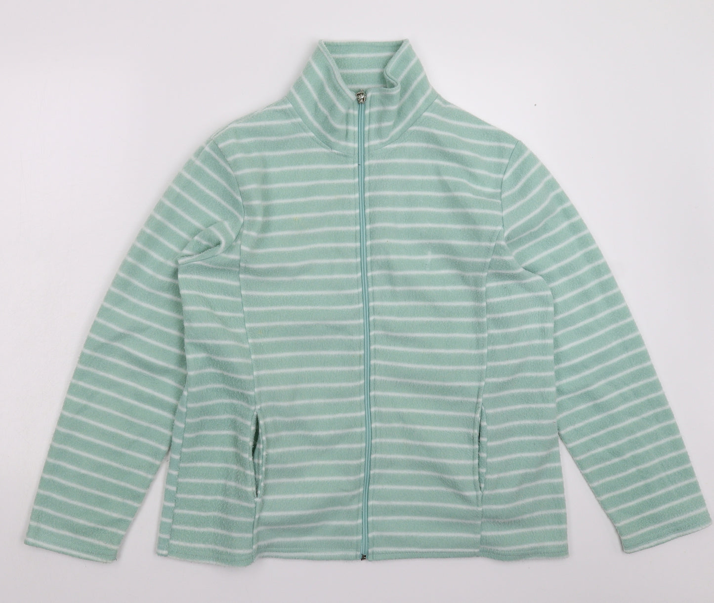 Preworn Womens Green Striped Fleece Jacket  Size L