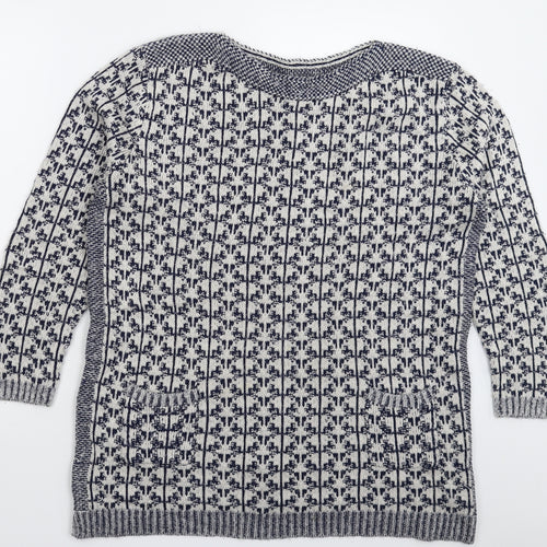Marks and Spencer Womens White Geometric Knit Pullover Jumper Size 14