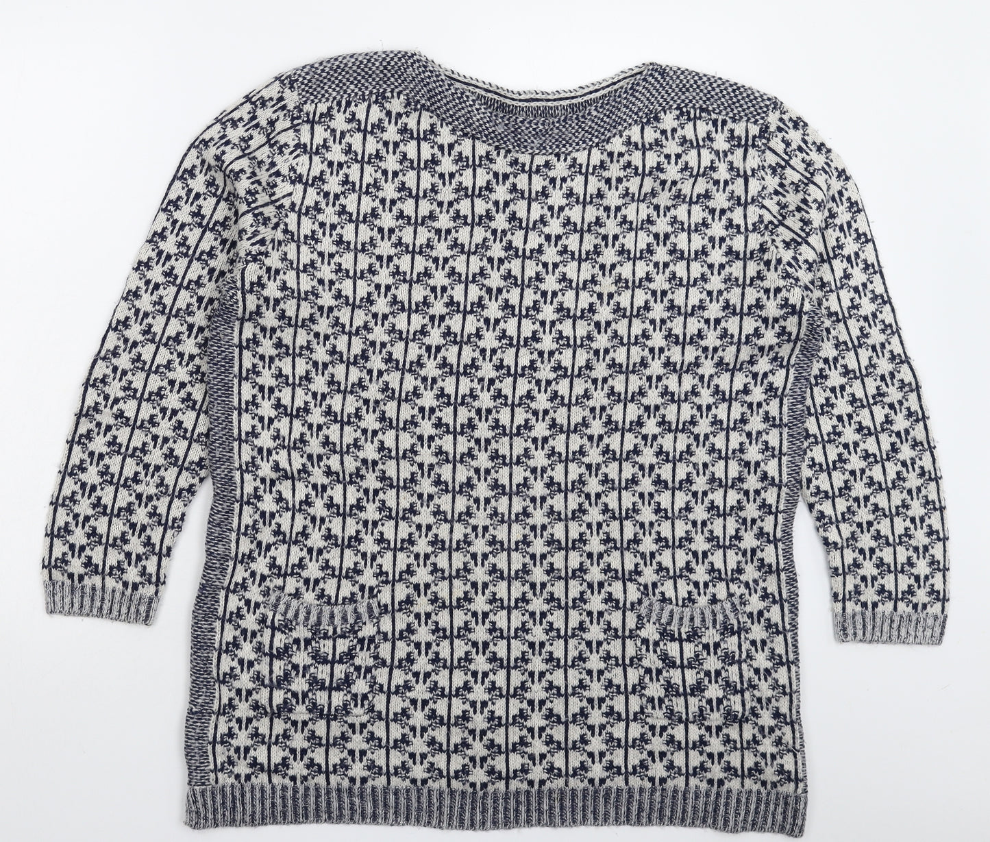 Marks and Spencer Womens White Geometric Knit Pullover Jumper Size 14