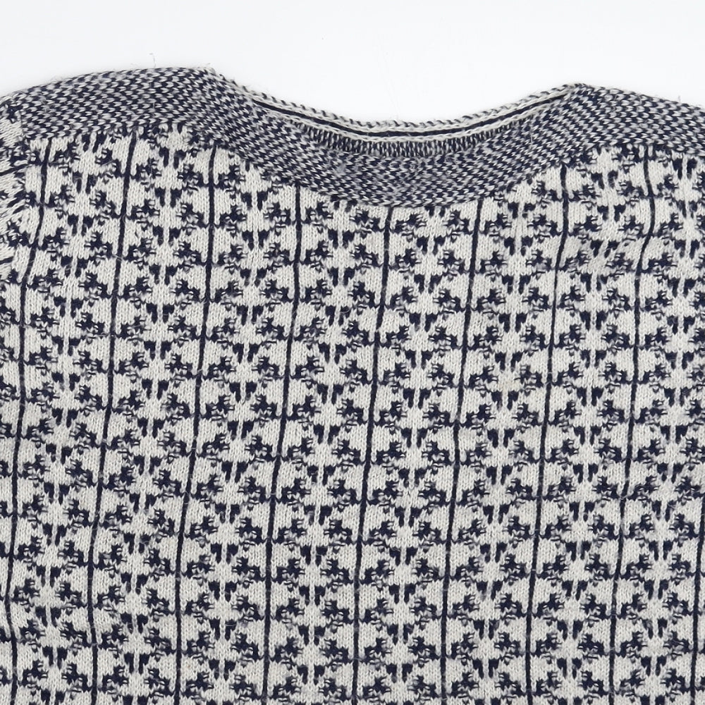 Marks and Spencer Womens White Geometric Knit Pullover Jumper Size 14