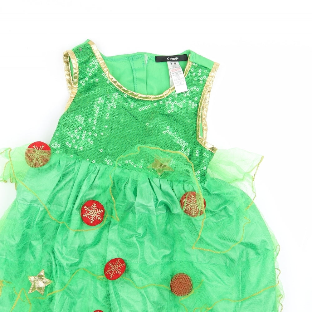 Asda George Girls Green Polka Dot  Fit & Flare  Size 7-8 Years  - party dress