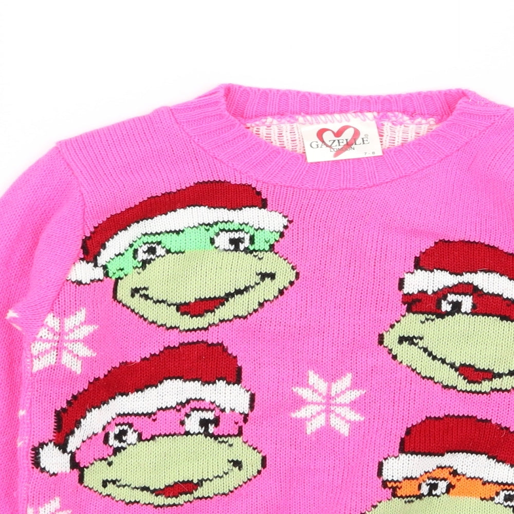 gazelle Girls Pink   Pullover Jumper Size 7-8 Years  - Christmas  Jumper