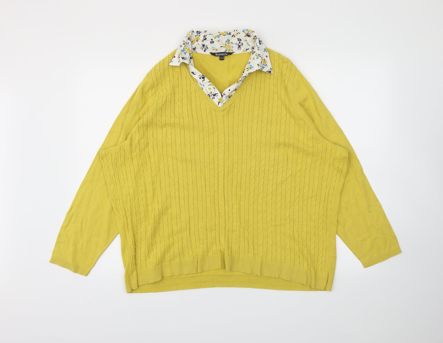 Bonmarché Womens Yellow Floral  Pullover Jumper Size 24