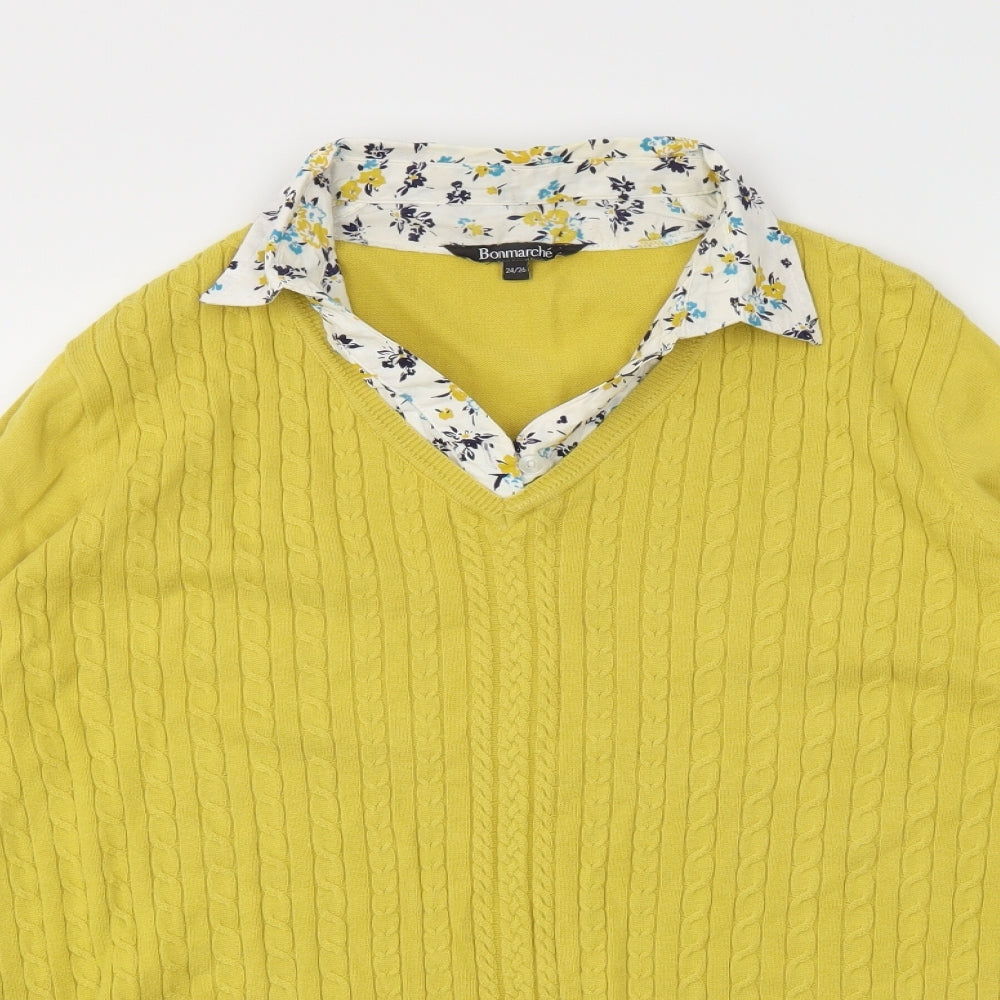Bonmarché Womens Yellow Floral  Pullover Jumper Size 24