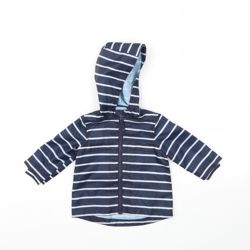 F&F Girls Blue Striped  Basic Coat Coat Size 0-3 Months
