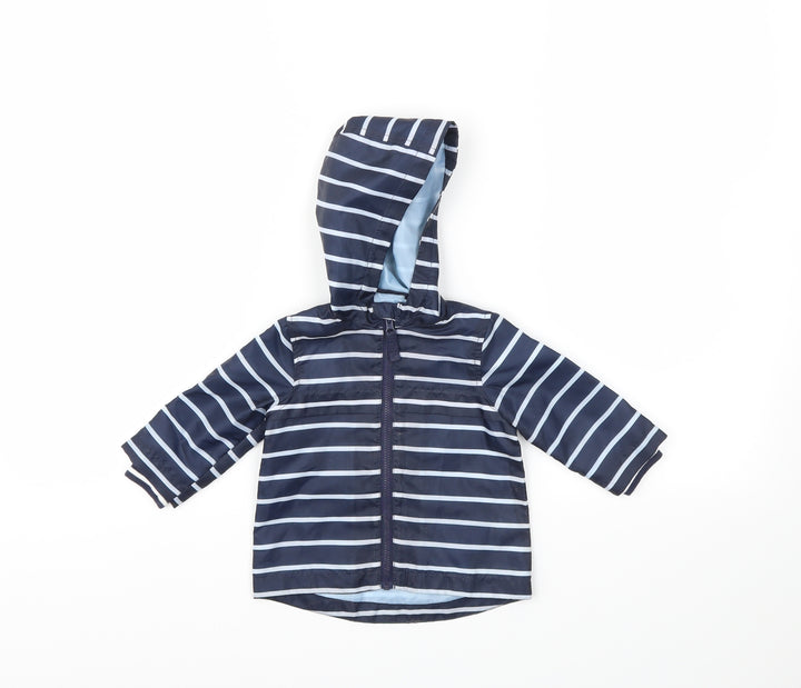 F&F Girls Blue Striped  Basic Coat Coat Size 0-3 Months