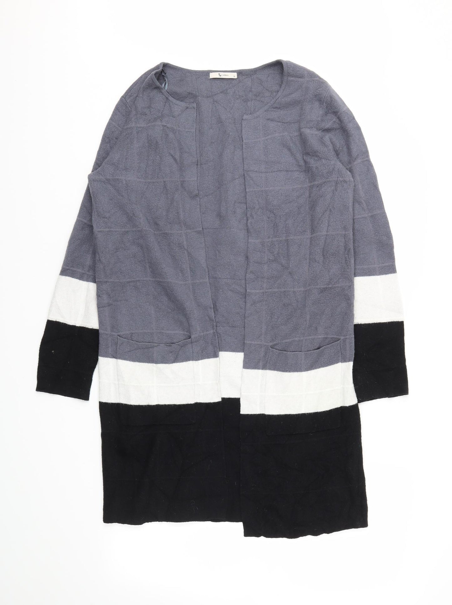 TU Womens Grey Striped  Cardigan Jumper Size 10