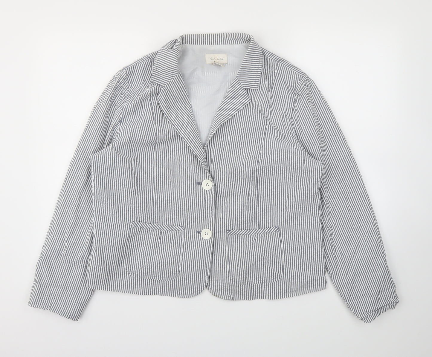 STUDIO  Womens Grey Striped  Jacket Blazer Size 14
