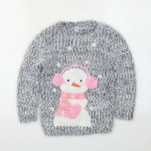 TU Girls Grey Animal Print  Pullover Jumper Size 7 Years