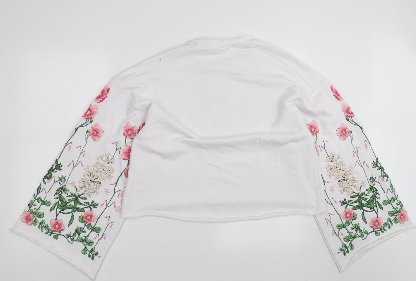 H&M Womens White Floral  Pullover Sweatshirt Size 14  - Floral embroidery