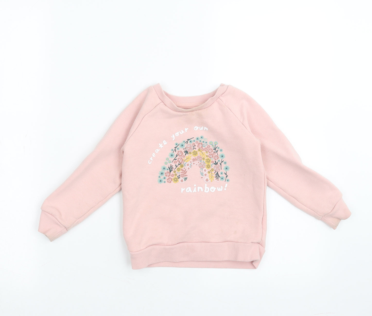 Primark Girls Pink   Pullover Jumper Size 24 Months  - floral rainbow