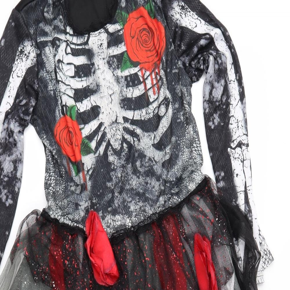 hallow scream Girls Grey Geometric  Fit & Flare  Size 10-11 Years  - Fancy Dress