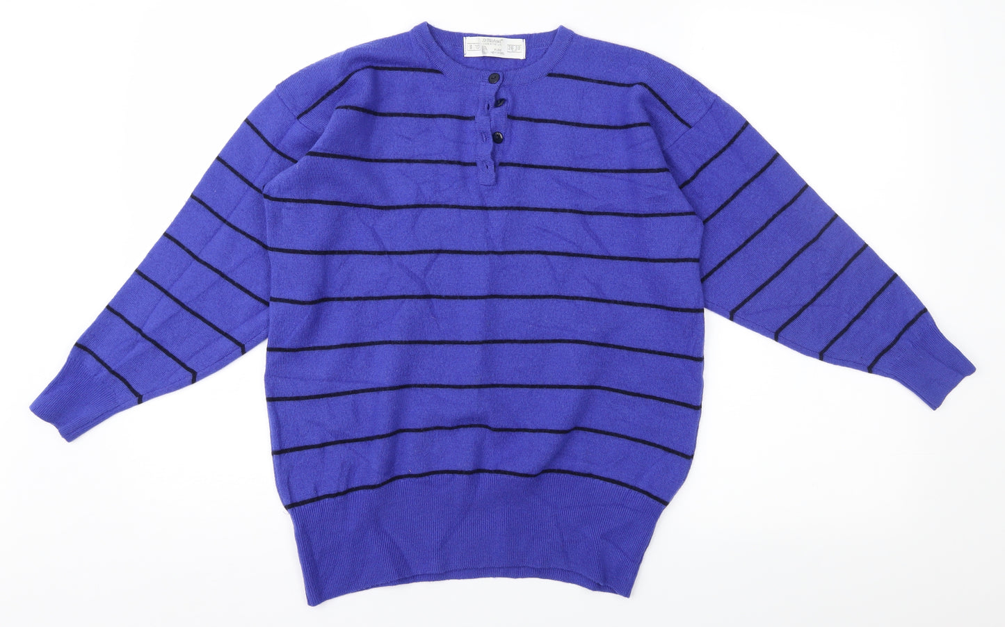 St Michael Womens Blue Striped  Pullover Jumper Size 8