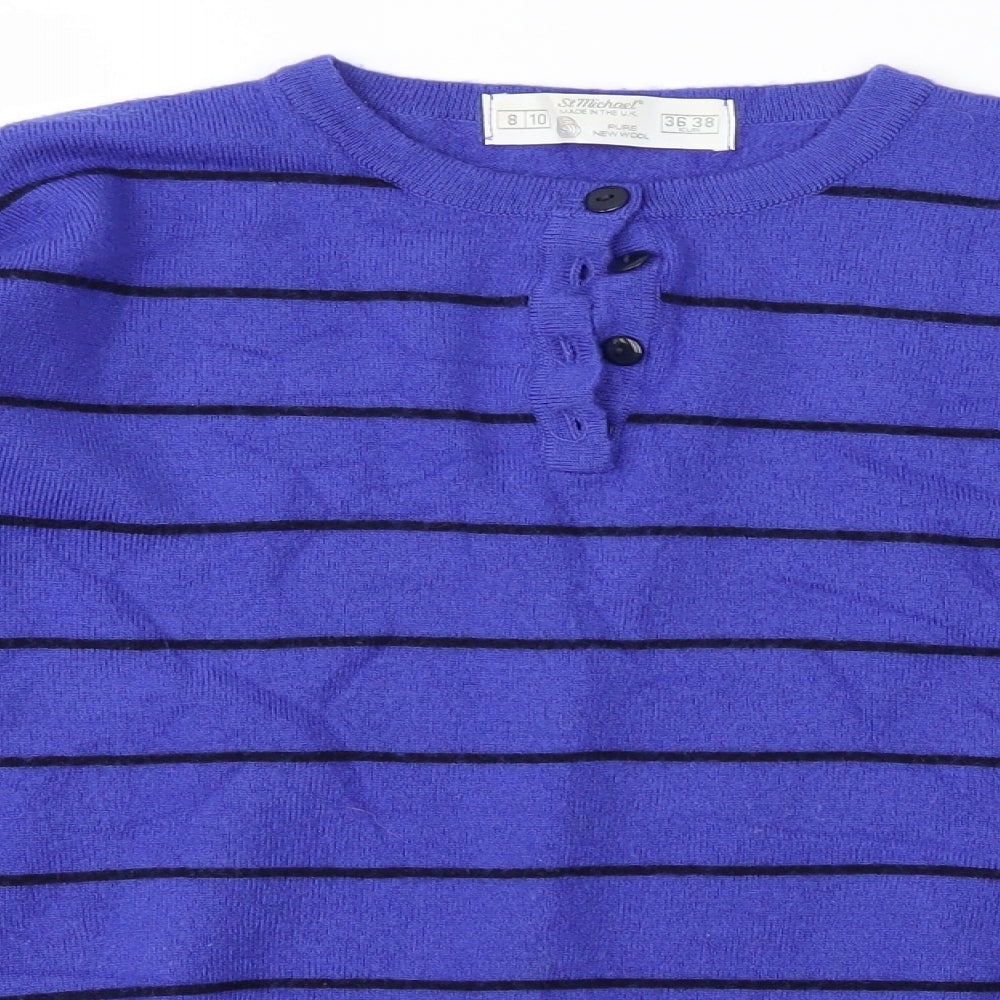 St Michael Womens Blue Striped  Pullover Jumper Size 8