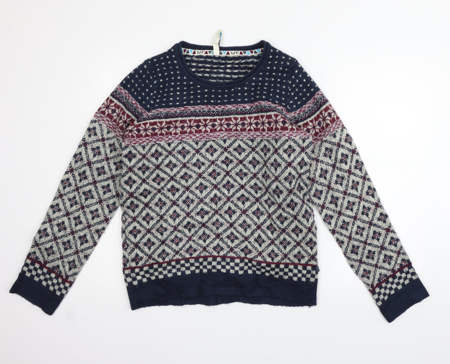 Weird Fish Womens Blue Geometric  Pullover Jumper Size 10