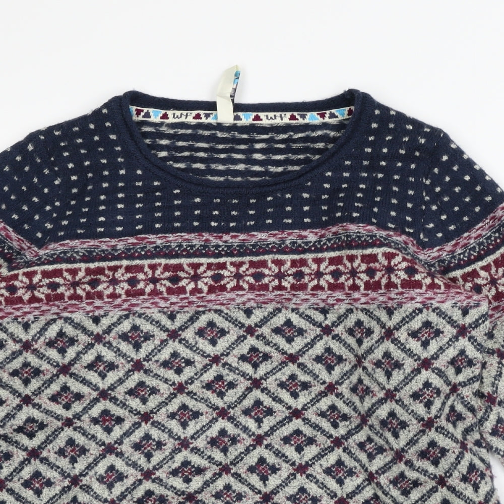 Weird Fish Womens Blue Geometric  Pullover Jumper Size 10