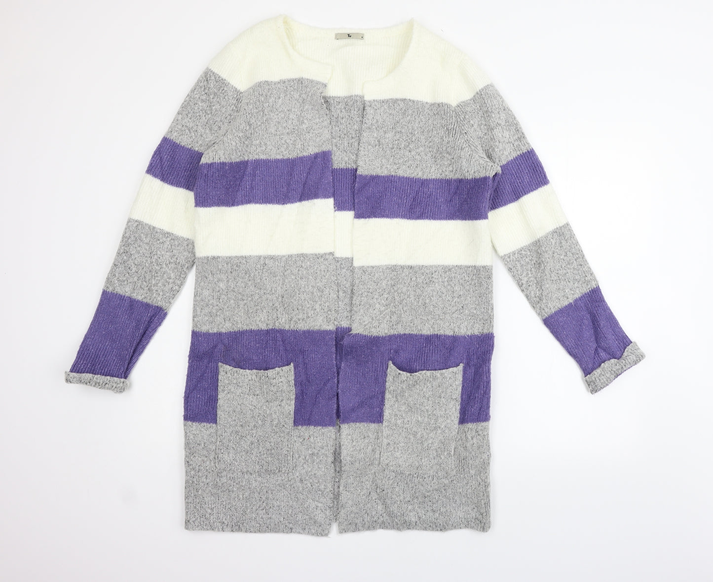 TU Womens Pink Striped  Cardigan Jumper Size M